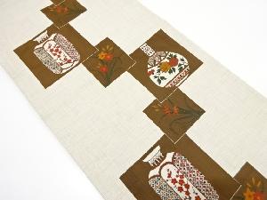 枡に花瓶・花模様織り出し　袋帯